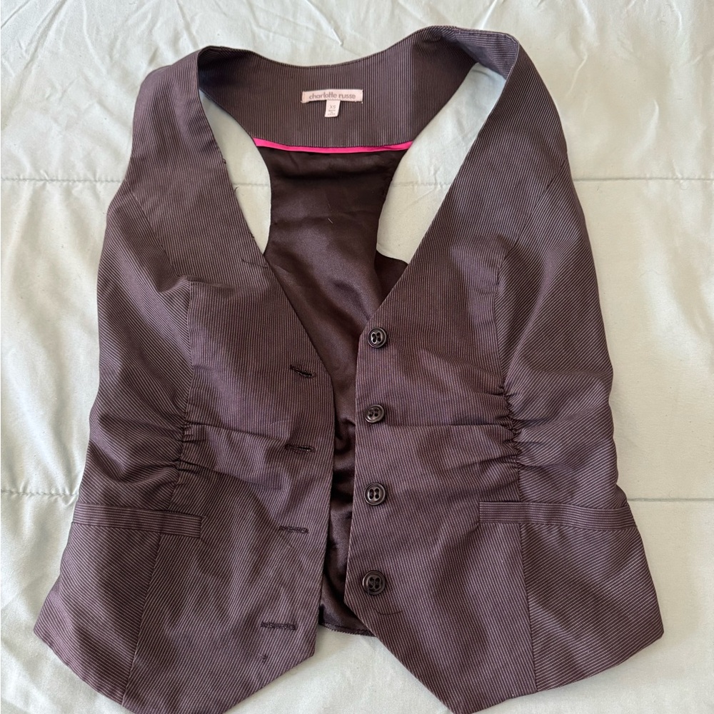 Charlotte Russe Brown Vest with Pink Accent
